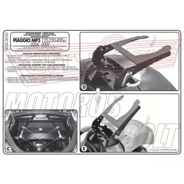   Csomagtartó Piaggio MP3 125-250-300-400 (06-11) / MP3 Touring 300-400 (11) / MP3 Business 500 (12-13) / MP3 SPORT 500 (12-13) / MP3 300 BUSINESS (12-14) / MP3 300 SPORT (12-14) GIVI MonoKEY dobozhoz