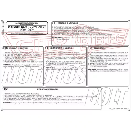 Csomagtartó Piaggio MP3 125-250-300-400 (06-11) / MP3 Touring 300-400 (11) / MP3 Business 500 (12-13) / MP3 SPORT 500 (12-13) / MP3 300 BUSINESS (12-14) / MP3 300 SPORT (12-14) GIVI MonoKEY dobozhoz
