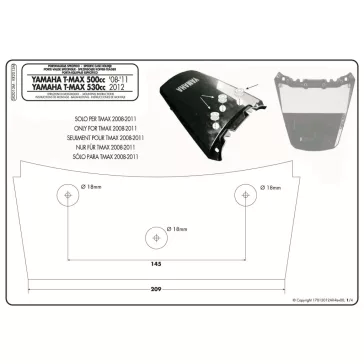   Csomagtartó alap Yamaha T-Max 500 (08-11) / Yamaha T-Max 530 (12-16) GIVI