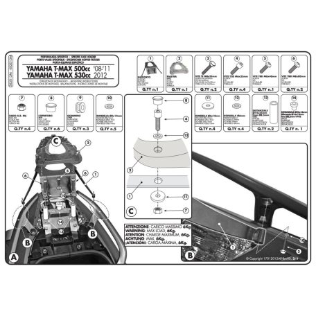 Csomagtartó alap Yamaha T-Max 500 (08-11) / Yamaha T-Max 530 (12-16) GIVI