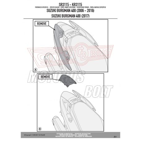 Csomagtartó alap SUZUKI Burgman 400 K7-K8-K9-L0-L1-L2-L3-L4-L5-L6 (2006-2016) / Burgman 400 (2017-2024) GIVI