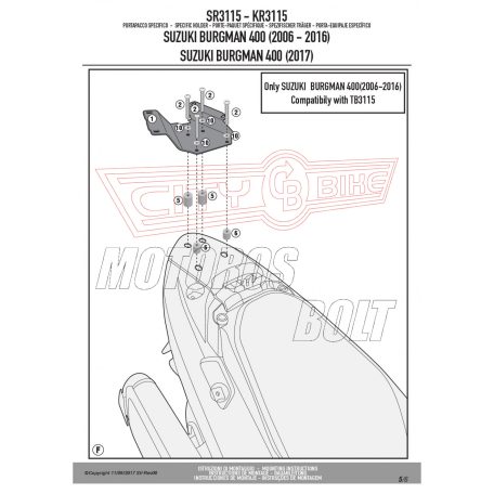 Csomagtartó alap SUZUKI Burgman 400 K7-K8-K9-L0-L1-L2-L3-L4-L5-L6 (2006-2016) / Burgman 400 (2017-2024) GIVI