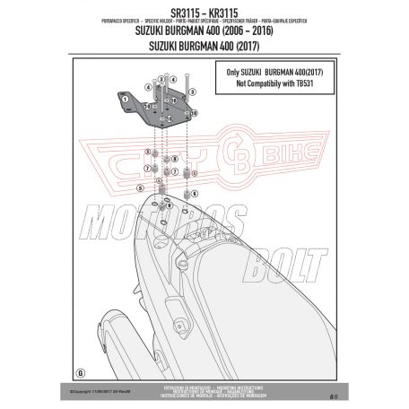 Csomagtartó alap SUZUKI Burgman 400 K7-K8-K9-L0-L1-L2-L3-L4-L5-L6 (2006-2016) / Burgman 400 (2017-2024) GIVI