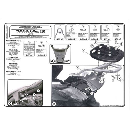 Csomagtartó MBK Skycruiser 125 (05-09) / Yamaha X-Max 125-250 (05-09) GIVI MonoLOCK dobozhoz