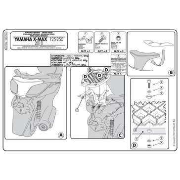   Csomagtartó MBK Skycruiser 125 (10-12) / Yamaha X-Max 125-250 (10-13) GIVI MonoLOCK dobozhoz
