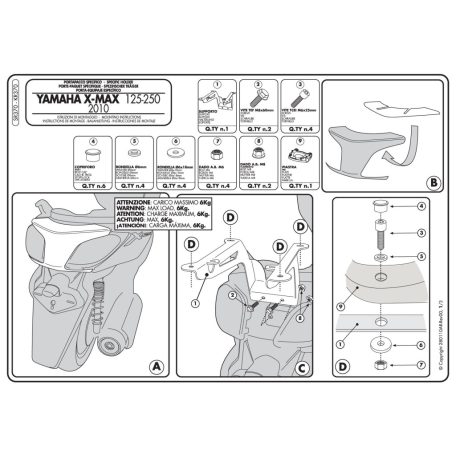 Csomagtartó MBK Skycruiser 125 (10-12) / Yamaha X-Max 125-250 (10-13) GIVI MonoKEY dobozhoz