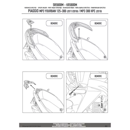 Csomagtartó alap Piaggio MP3 Yourban 125-300 (11-18) Piaggio MP3 300 HPE (2019-2024) GIVI