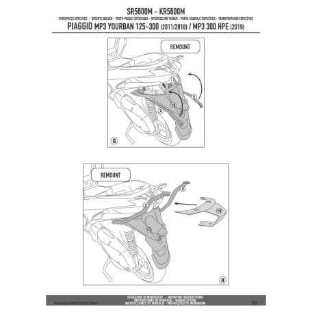 Csomagtartó alap Piaggio MP3 Yourban 125-300 (11-18) Piaggio MP3 300 HPE (2019-2024) GIVI