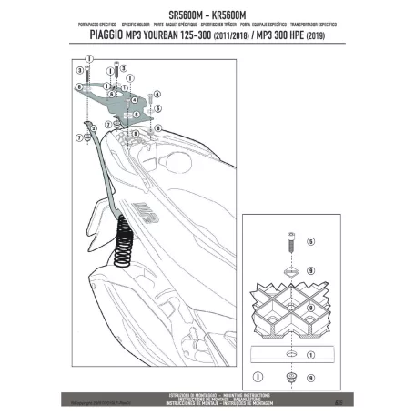 Csomagtartó alap Piaggio MP3 Yourban 125-300 (11-18) Piaggio MP3 300 HPE (2019-2024) GIVI