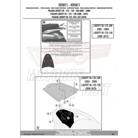 Csomagtartó Piaggio Liberty 50-125-150-200 (02-08) / Liberty 50-125-150 (09-15) / Liberty 50-125-150 I-Get (16-24) GIVI