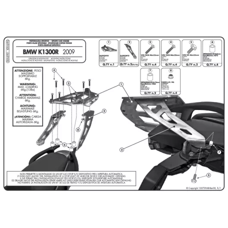 Csomagtartó alap BMW K 1200 R (05-08) / K 1300 R (09-16) GIVI alumínium