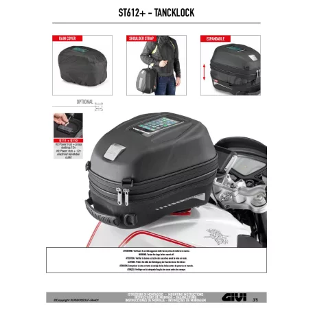 GIVI ST612 TANKLOCK tanktáska – 12–15L bővíthető, esővédővel és telefontartóval