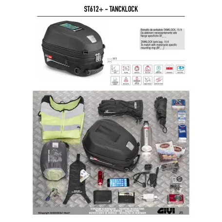 GIVI ST612 TANKLOCK tanktáska – 12–15L bővíthető, esővédővel és telefontartóval