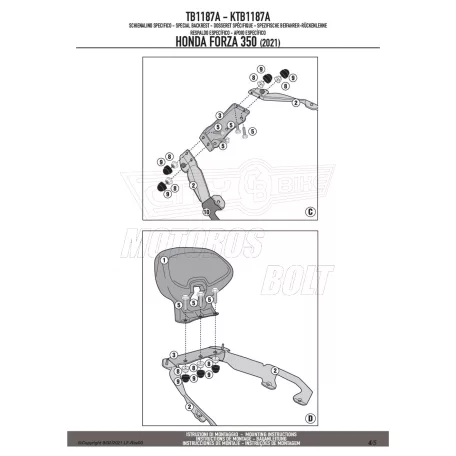 Háttámla HONDA FORZA 125 (21 > 24) / HONDA FORZA 350 (21 > 22) GIVI