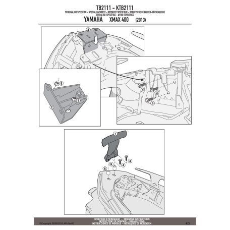 Háttámla MBK Evolys 125-250 (2014-2017) / MBK Skyliner 125-250 (2014) / YAMAHA X-Max 125-250 (2014-2017) / YAMAHA X-Max 400 (2013-2016) GIVI