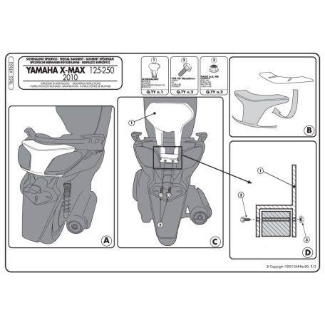 Háttámla MBK Skycruiser 125 (10-12), YAMAHA X-Max 125-250 (10-13) GIVI