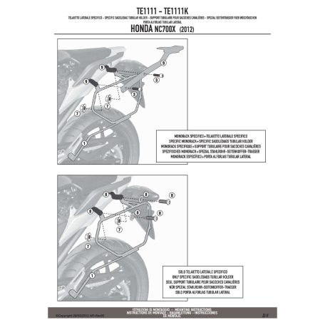 Oldaltáska tartó Easylock táskához Honda NC 700 S (12-13) / Honda NC 750 S (14-15) / Honda NC 700 X (12-13) / Honda NC 750 X (14-15) GIVI
