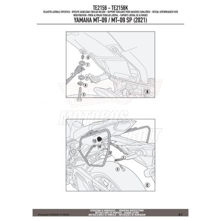 Oldaltáska tartó Easylock táskához YAMAHA MT-09 (21-22) / YAMAHA MT-09 SP (21-22) GIVI
