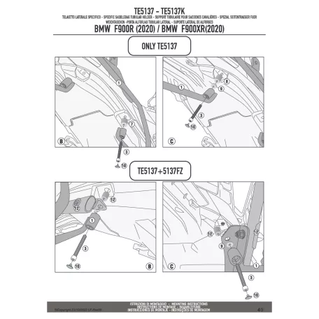 Oldaltáska tartó Easylock táskához BMW F 900 R (2020-2025) / F 900 XR (2020-2025) GIVI
