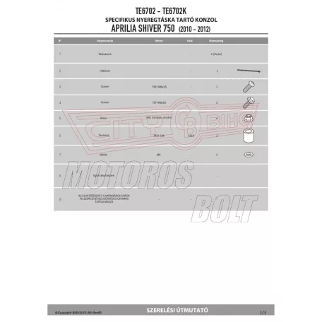 Oldaltáska tartó Easylock táskához Aprilia Shiver 750 (10-16), 900-nem ABS-es (16-20)