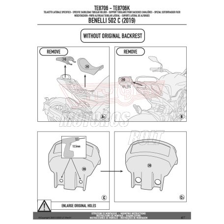 Oldaltáska tartó Easylock táskához Benelli 500 C (19-24) GIVI