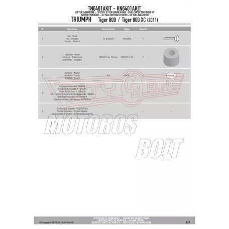 Bukócső felfogató szett TRIUMPH TIGER 800 / TIGER 800 XC / TIGER XR (2011) GIVI