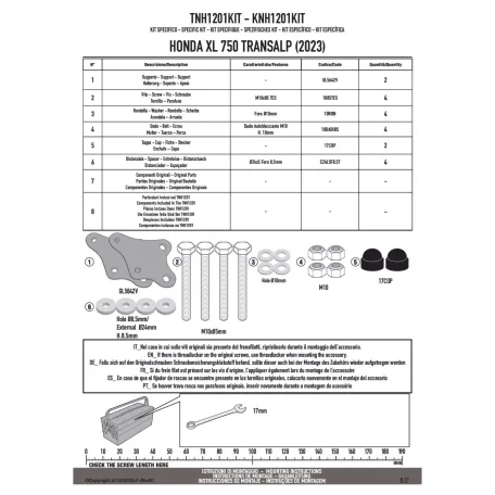 GIVI TNH1201KIT – Adapter a felső bukócsőhöz Yamaha XL 750 Transalphoz alsó bukócső nélkül