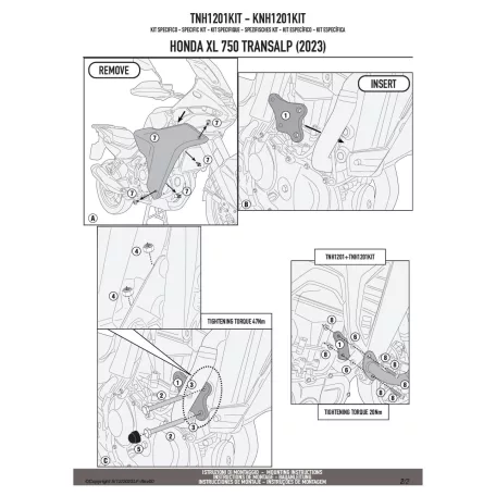 GIVI TNH1201KIT – Adapter a felső bukócsőhöz Yamaha XL 750 Transalphoz alsó bukócső nélkül