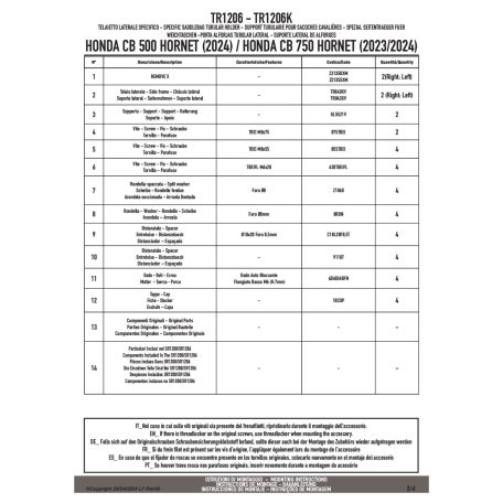 Oldaltáska tartó HONDA CB 500 Hornet (2024-2025), HONDA CB 750 Hornet (2023-2024), HONDA CB 750 Hornet (2025) GIVI