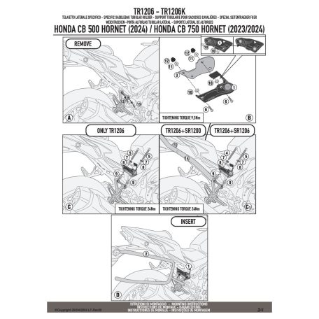 Oldaltáska tartó HONDA CB 500 Hornet (2024-2025), HONDA CB 750 Hornet (2023-2024), HONDA CB 750 Hornet (2025) GIVI