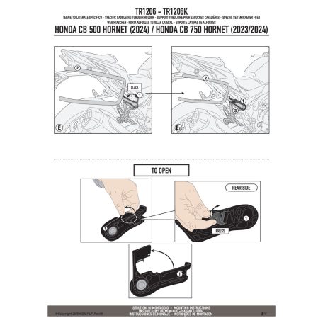 Oldaltáska tartó HONDA CB 500 Hornet (2024-2025), HONDA CB 750 Hornet (2023-2024), HONDA CB 750 Hornet (2025) GIVI