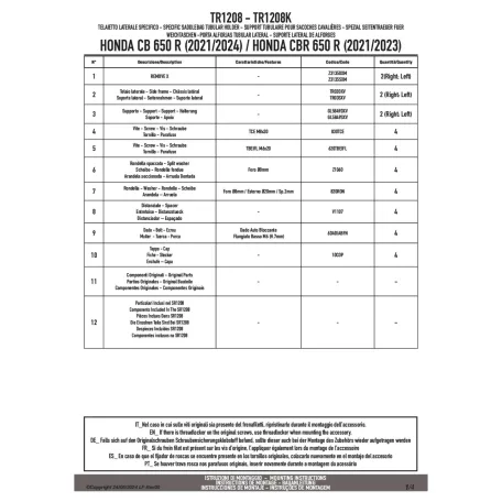 Oldaltáska tartó HONDA CB 650 R (21 > 24), CBR 650 R (21-23) Remove-X GIVI