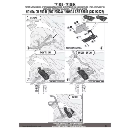 Oldaltáska tartó HONDA CB 650 R (21 > 24), CBR 650 R (21-23) Remove-X GIVI