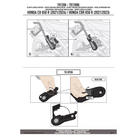 Oldaltáska tartó HONDA CB 650 R (21 > 24), CBR 650 R (21-23) Remove-X GIVI