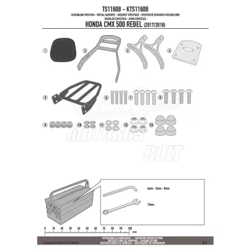   Háttámla + csomagtartó HONDA CMX 500 Rebel (2017-2019) / HONDA CMX 500 Rebel (2020-2026) GIVI