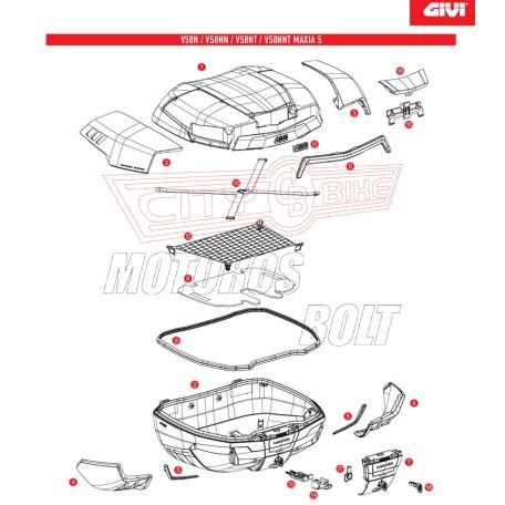 GIVI V58NT MAXIA 5 – 58L Monokey® hátsó doboz - festett alumínium + fekete fedél /víztiszta prizma MonoKEY