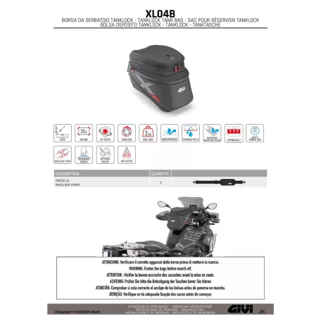 Tanktáska GIVI XL04B Tanklock felfogatással (csak néhány motortípusra jó)