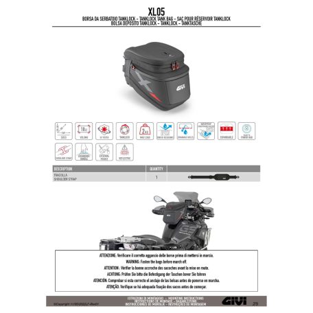 Tanktáska GIVI XL05B Tanklock felfogatással (csak néhány motortípusra jó)