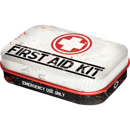 Fémdoboz "Firts Aid Kit" dekorációval 6x4x1,5cm
